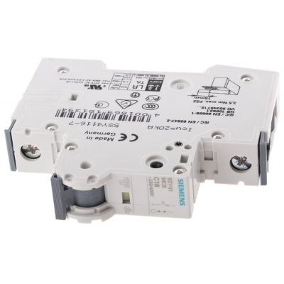 Siemens 5SY4116-7  MCB Mini Circuit Breaker 1P, 16 A, 10 kA, Curve C