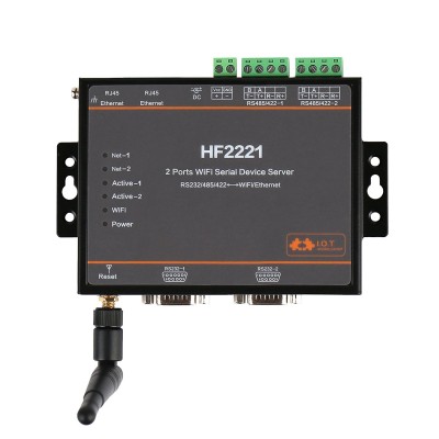 HF2221 : 2 Ports RS232/RS422/RS485 to Ethernet/Wi-Fi Conversion