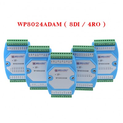 WELLPRO WP8024ADAM (8DI/4RO) Digital input and Relay output modules RS485 MODBUS RTU