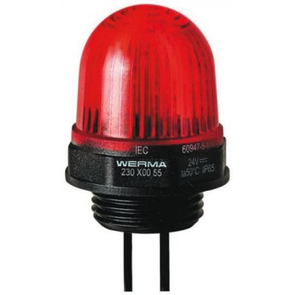 Werma 230.100.55 Series Red Steady Beacon, 24 V dc, Panel Mount, LED Bulb