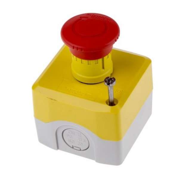 Schneider Electric XALK178 Yellow Emergency Stop Push Button, 1NC, Surface Mount
