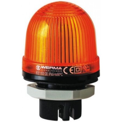 Werma 801.300.68 Series Yellow Steady Beacon, 230 V ac, Panel Mount, LED Bulb