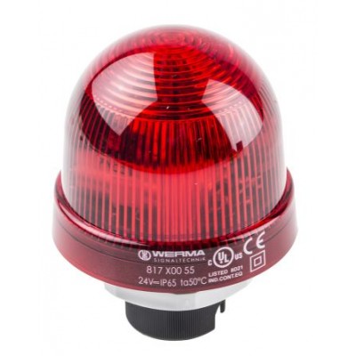 Werma 817.100.55 Series Red Flashing Beacon, 24 V dc, Panel Mount, Xenon Bulb