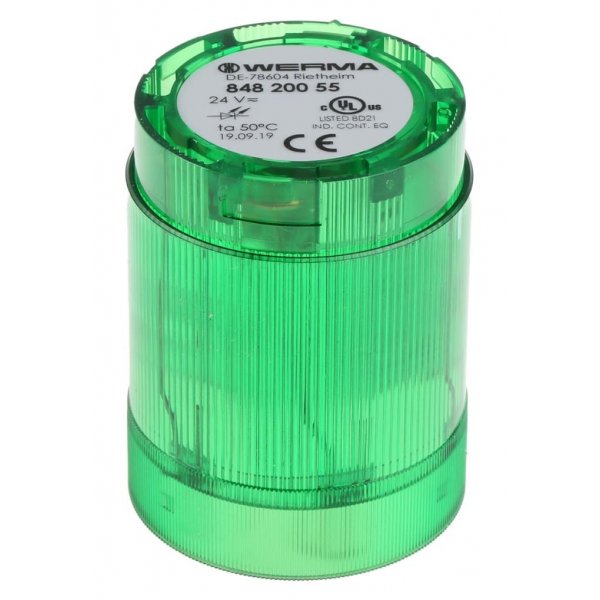 Werma 848.200.55 Series Green Steady Effect Beacon Unit, 24 V ac/dc, LED Bulb, AC, DC, IP54