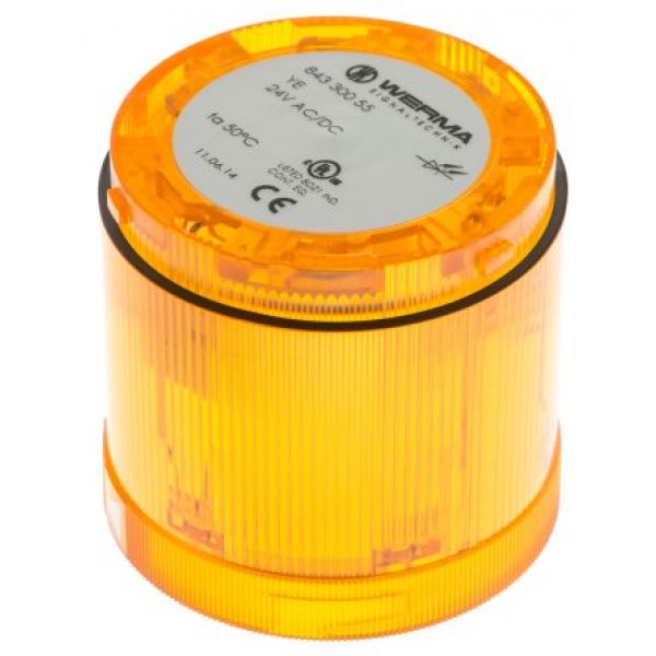 Werma 843.300.55 Series Amber Steady Effect Beacon Unit, 24 V dc, LED Bulb