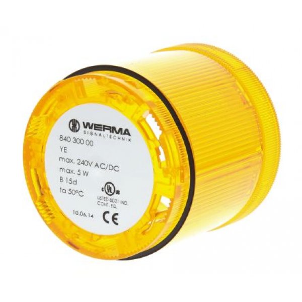 Werma 840.300.00 Series Yellow Steady Effect Beacon Unit, 12 → 240 V ac/dc, Filament Bulb