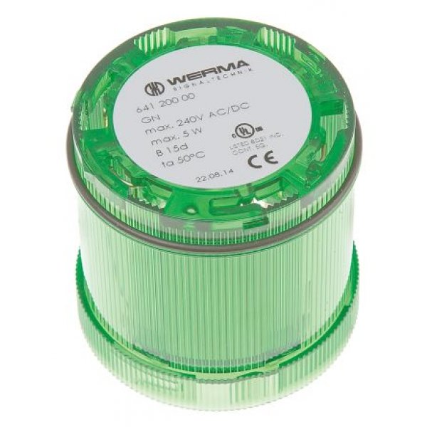 Werma 641.200.00 Series Green Steady Effect Beacon Unit, 12 → 230 V ac/dc, Filament Bulb