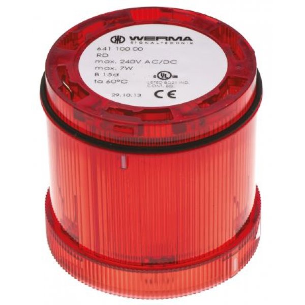 Werma 641.100.00 Series Red Steady Effect Beacon Unit, 12 → 230 V ac/dc, Filament Bulb