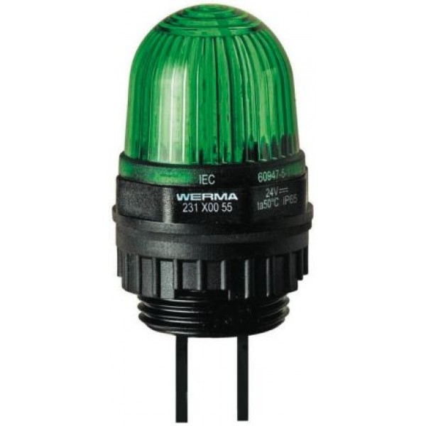 Werma 231.200.55 Series Green Steady Beacon, 24 V dc, Panel Mount, LED Bulb