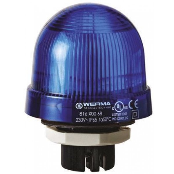 Werma 815.500.00 Series Blue Steady Beacon, 12 → 240 V ac/dc, Panel Mount, Incandescent Bulb