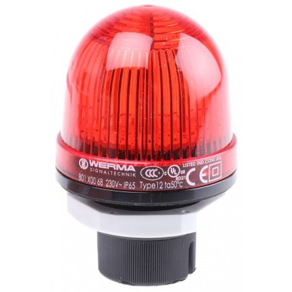 Werma 801.100.68 Series Red Steady Beacon, 230 V ac, Panel Mount, LED Bulb