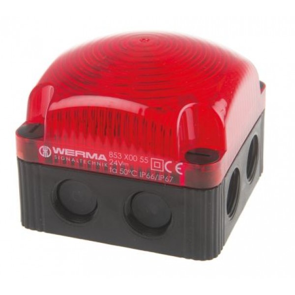Werma 853.100.55 Series Red Steady Beacon, 24 V, Surface Mount, Wall Mount, LED Bulb