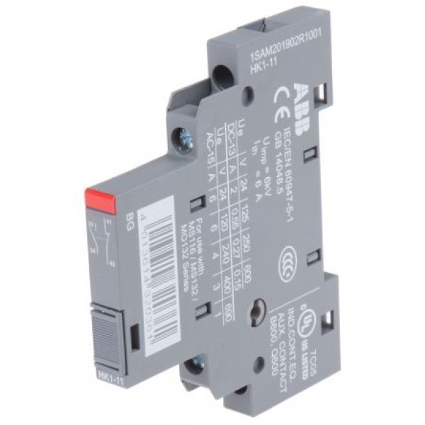 ABB 1SAM201902R1001 HK1-11 Auxiliary Contact - 1NC + 1NO, 2 Contact, Side Mount