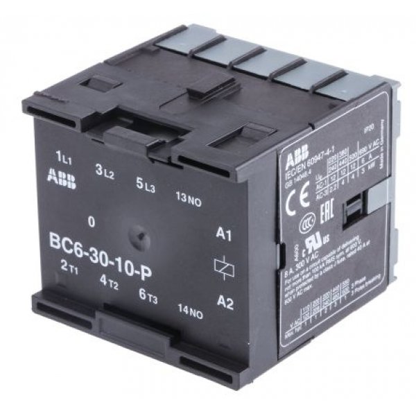 ABB BC6-30-10-P01 Contactor, 24 V dc Coil, 3 Pole, 9 A, 4 kW, 3NO