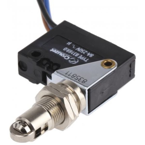 Crouzet 83581101 Plunger Limit Switch, NO/NC, IP67, SP, 250V ac Max, 8A Max