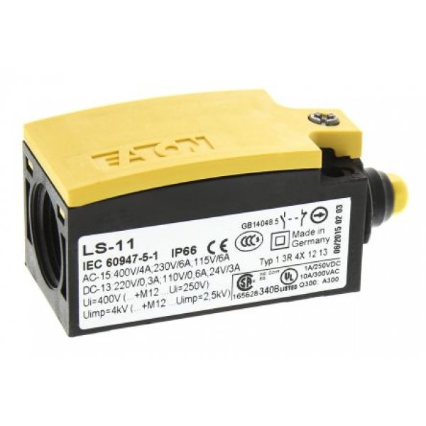 Eaton 266109 LS-11 Series Plunger Limit Switch, NO/NC, IP66, IP67, Plastic Housing, 415V ac Max