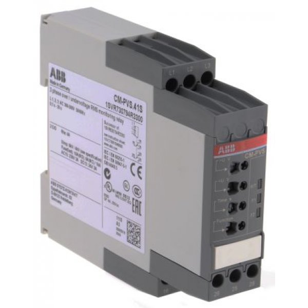 ABB 1SVR730794R3300 CM-PVS.41S Phase, Voltage Monitoring Relay, 3 Phase, DPDT, 300 → 500V ac