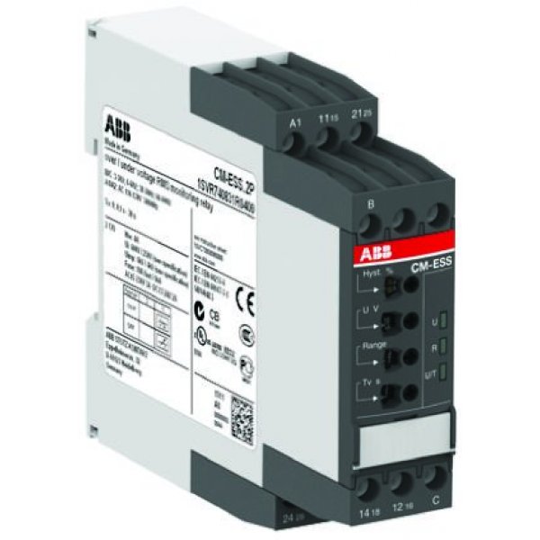 ABB 1SVR730831R1400 CM-ESS.2S Voltage Monitoring Relay, 1 Phase, DPDT, 3→30 V, 6→60 V, 30→300 V, 60→600 V