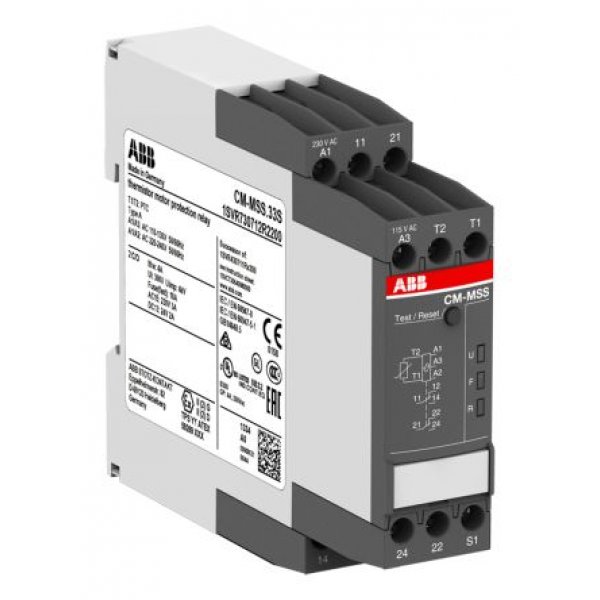 ABB 1SVR730712R2200 CM-MSS.33S Temperature Monitoring Relay, 1 Phase, DPDT, 220 → 240V ac, DIN Rail