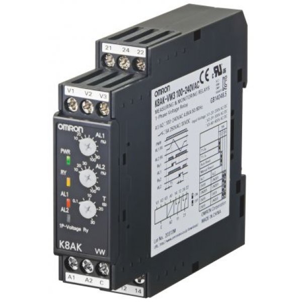 Omron K8AK-VW2 24VAC/DC Voltage Monitoring Relay with SPDT