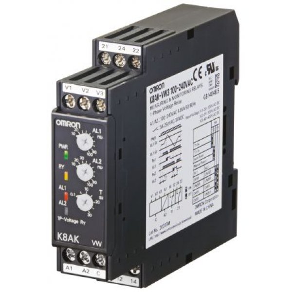 Omron K8AK-VW3 24VAC/DC Voltage Monitoring Relay with SPDT