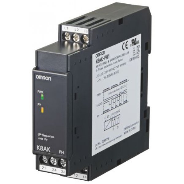 Omron K8AKPH1200500VAC Phase Monitoring Relay with DPDT Contacts