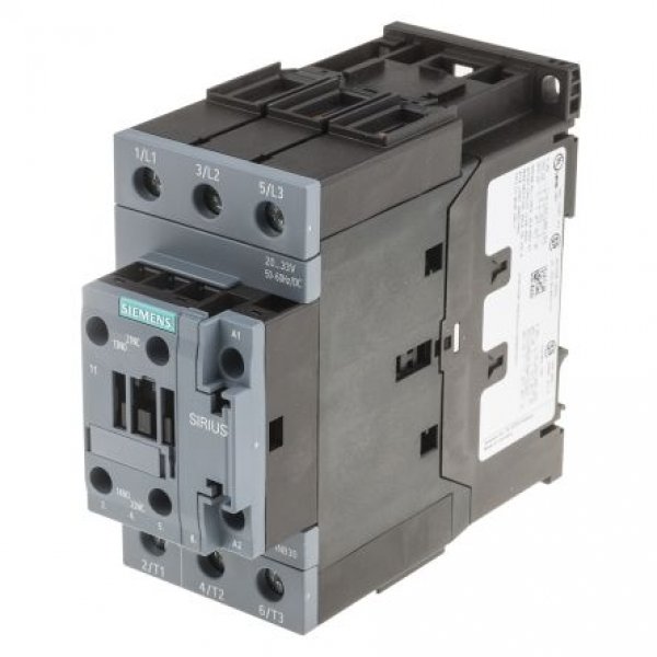Siemens 3RT2038-1NB30 3 Pole Contactor, 3NO, 80 A, 37 kW (AC3), 24 V ac/dc Coil