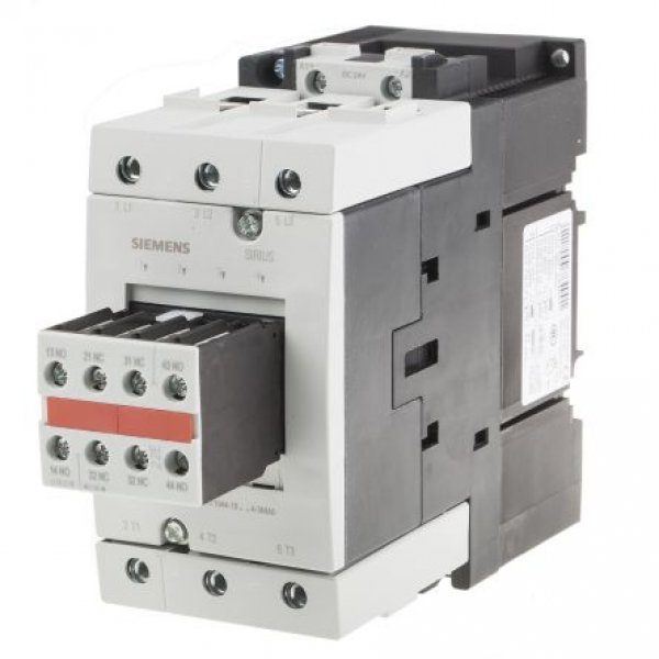 Siemens 3RT1044-1BB44-3MA0 3 Pole Contactor, 3NO, 65 A, 30 kW (AC3), 24 V dc Coil