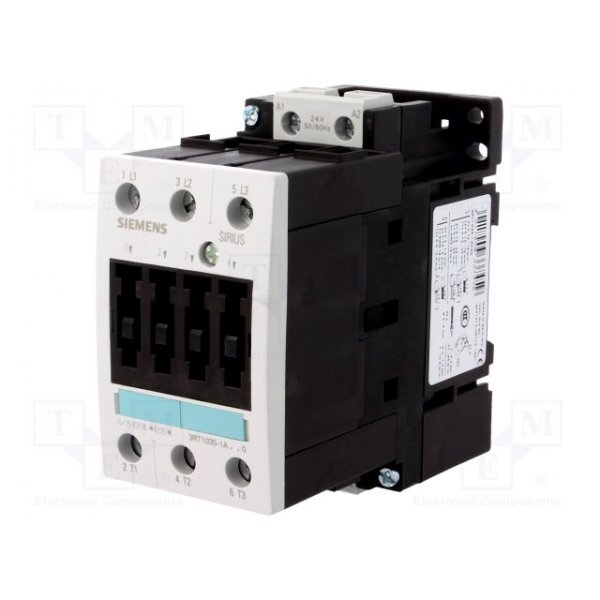 Siemens 3RT1035-1AC20 3 Pole Contactor, 3NO, 40 A, 18.5 kW (AC3), 24 V ac Coil
