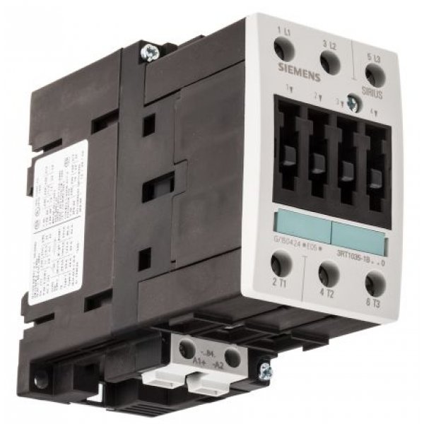 Siemens 3RT1035-1BB40 3 Pole Contactor, 3NO, 40 A, 18.5 kW (AC3), 24 V dc Coil