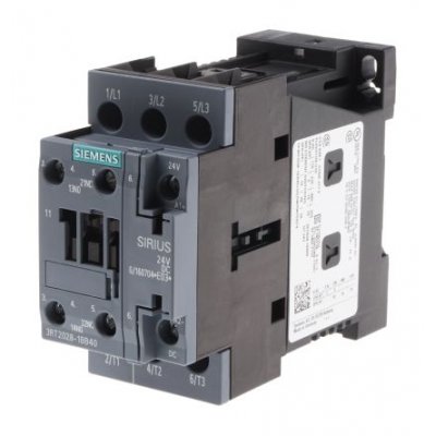 Siemens 3RT2028-1BB40 3 Pole Contactor - 38 A, 24 V dc Coil, 3NO, 18.5 kW