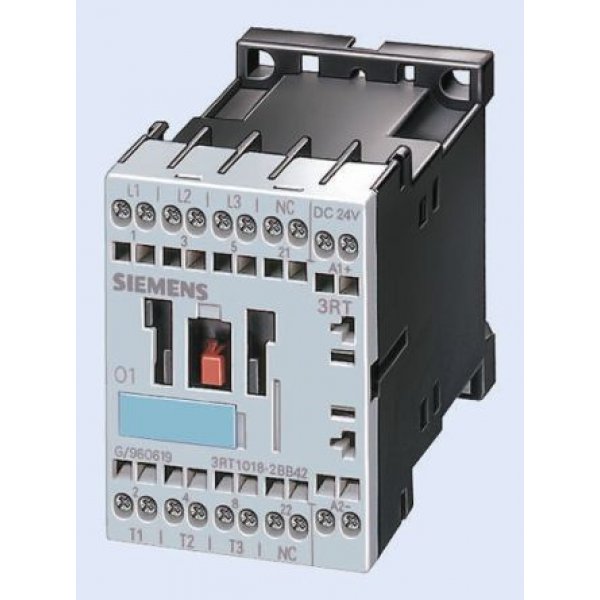 Siemens 3RT1026-3BB40 3 Pole Contactor, 3NO, 25 A, 11 kW (AC3), 24 V dc Coil