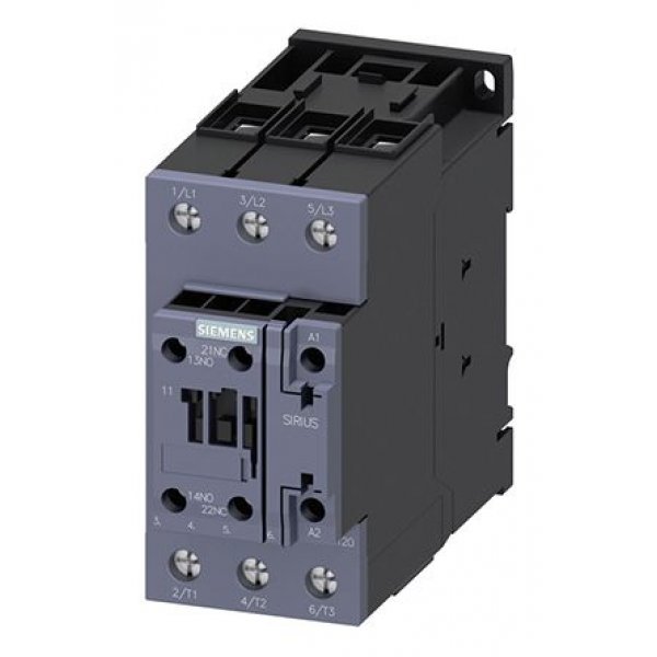 Siemens 3RT2035-1AV00 3 Pole Contactor, 3NO, 40 A, 18.5 kW (AC3), 400 V ac Coil