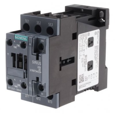 Siemens 3RT2027-1BB40 3 Pole Contactor, 3NO, 32 A, 15 kW (AC3), 24 V dc Coil