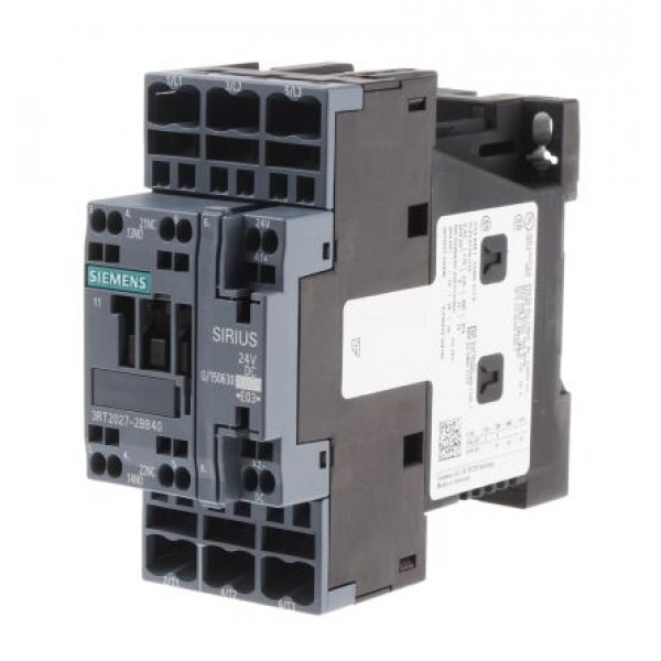 Siemens 3RT2027-2BB40 3 Pole Contactor, 3NO, 32 A, 15 kW (AC3), 24 V dc Coil
