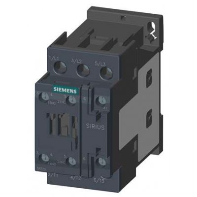 Siemens 3RT2026-1AN60 3 Pole Contactor, 3NO, 25 A, 11 kW (AC3)