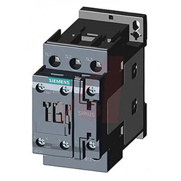 Siemens 3RT2026-1AK60 3 Pole Contactor, 3NO, 25 A, 11 kW (AC3), 110 V ac Coil