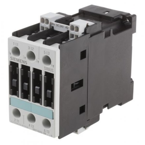 Siemens 3RT1025-3BB40 3 Pole Contactor, 3NO, 16 A, 7.5 kW (AC3), 24 V dc Coil