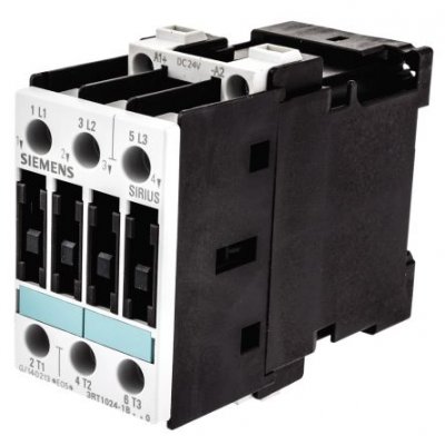 Siemens 3RT1024-1BB40 3 Pole Contactor, 3NO, 12 A, 5.5 kW (AC3), 24 V dc Coil