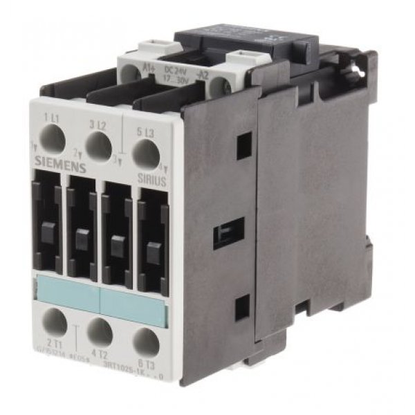 Siemens 3RT1025-1KB40 3 Pole Contactor, 3NO, 16 A, 7.5 kW (AC3), 24 V dc Coil