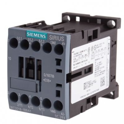 Siemens 3RT2018-1BB41 3 Pole Contactor, 3NO, 16 A, 7.5 kW (AC3), 24 V dc Coil