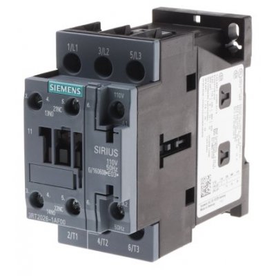 Siemens 3RT2026-1AF00 3 Pole Contactor, 3NO, 25 A, 11 kW (AC3), 110 V ac Coil