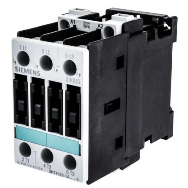 Siemens 3RT1026-1AP00  3 Pole Contactor, 3NO, 25 A, 11 kW (AC3), 230 V ac Coil