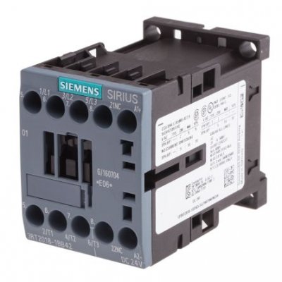 Siemens 3RT2018-1BB42 3 Pole Contactor, 3NO, 16 A, 7.5 kW (AC3), 24 V dc Coil