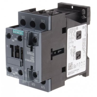 Siemens 3RT2026-1AP00 3 Pole Contactor, 3NO, 25 A, 11 kW (AC3), 230 V ac Coil