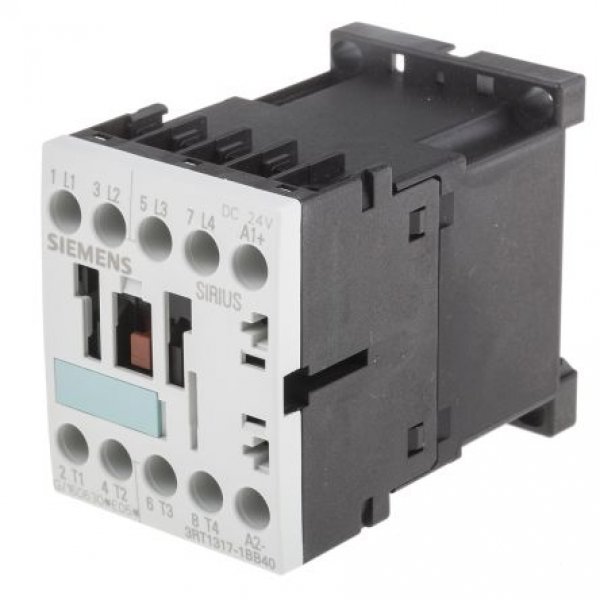 Siemens 3RT1317-1BB40 4 Pole Contactor, 4NO, 12 A, 5.5 kW (AC3), 24 V dc Coil