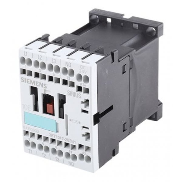 Siemens 3RT1017-2BB41 3 Pole Contactor, 3NO, 12 A, 5.5 kW (AC3), 24 V dc Coil