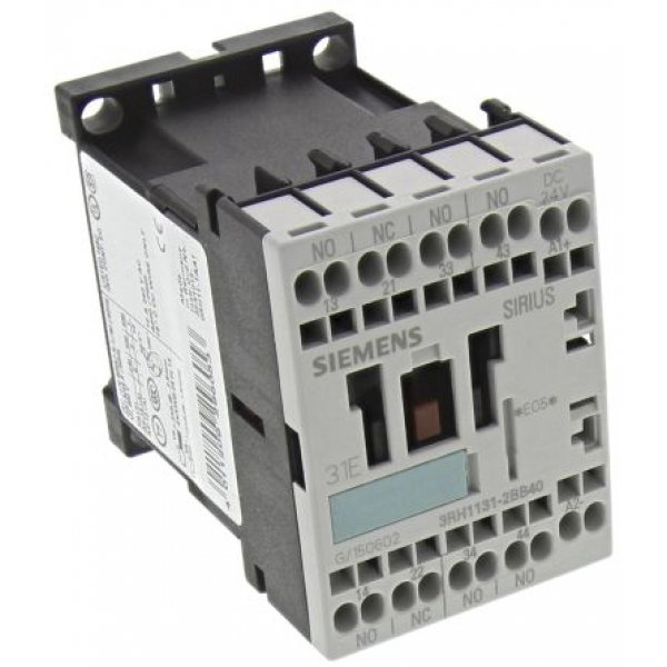 Siemens 3RH11312BB40 4 Pole Contactor, 3NO, 10 A, 24 V dc Coil