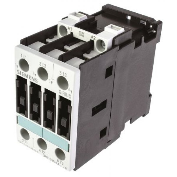 Siemens 3RT1025-1AF00 3 Pole Contactor, 3NO, 16 A, 7.5 kW (AC3), 110 V ac Coil