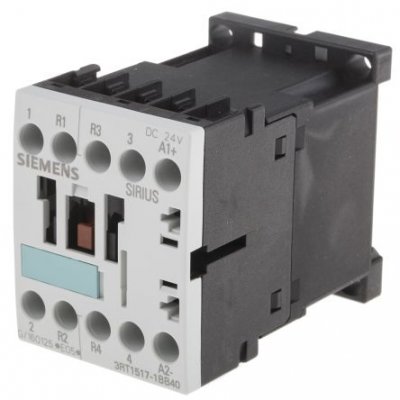Siemens 3RT1517-1BB40 4 Pole Contactor, 2NO/2NC, 12 A, 5.5 kW (AC3), 24 V dc Coil
